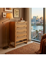 Cômoda de madeira maciça com 4 gavetas rattan / coleção Acapulco